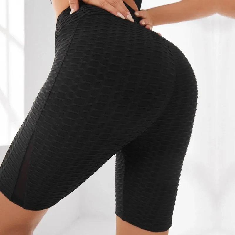 High-Waisted Yoga Elasticity Running Jacquard Sports Pineapple Mesh Sports Shorts