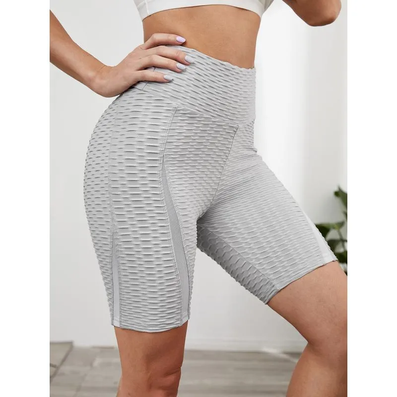 High-Waisted Yoga Elasticity Running Jacquard Sports Pineapple Mesh Sports Shorts