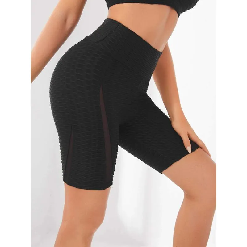 High-Waisted Yoga Elasticity Running Jacquard Sports Pineapple Mesh Sports Shorts