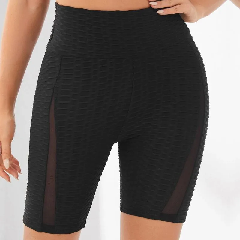 High-Waisted Yoga Elasticity Running Jacquard Sports Pineapple Mesh Sports Shorts