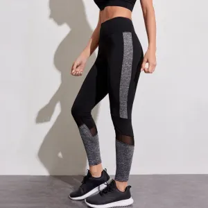 High-Waisted Yoga Tight-Fitting Sports Patchwork Mesh Sports Leggings