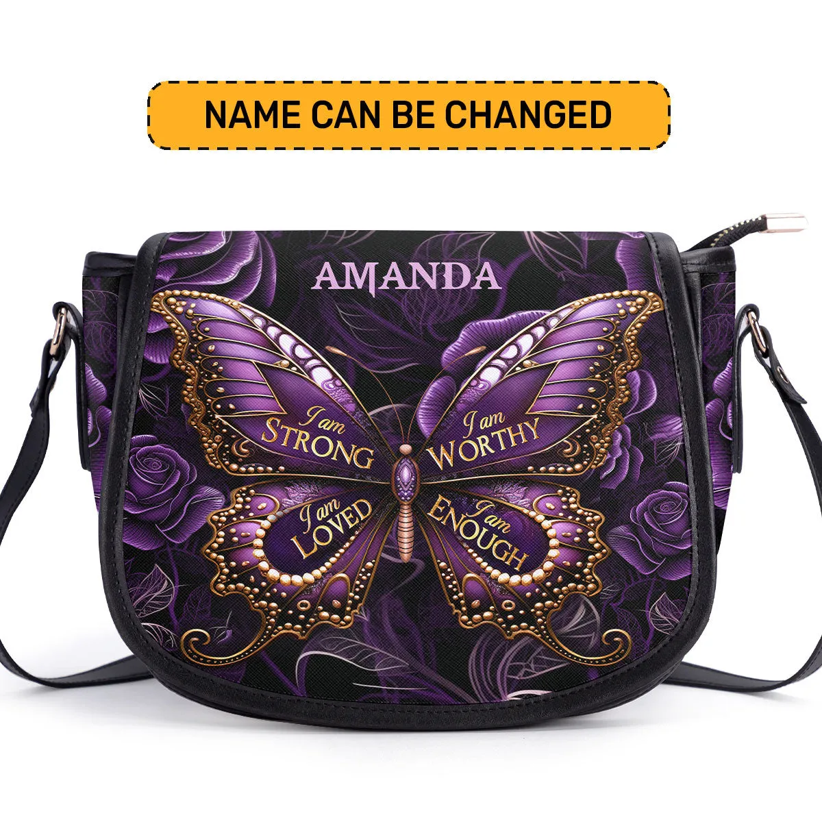 I Am Love Personalized Leather Saddle Bag - Religious Bags For Women