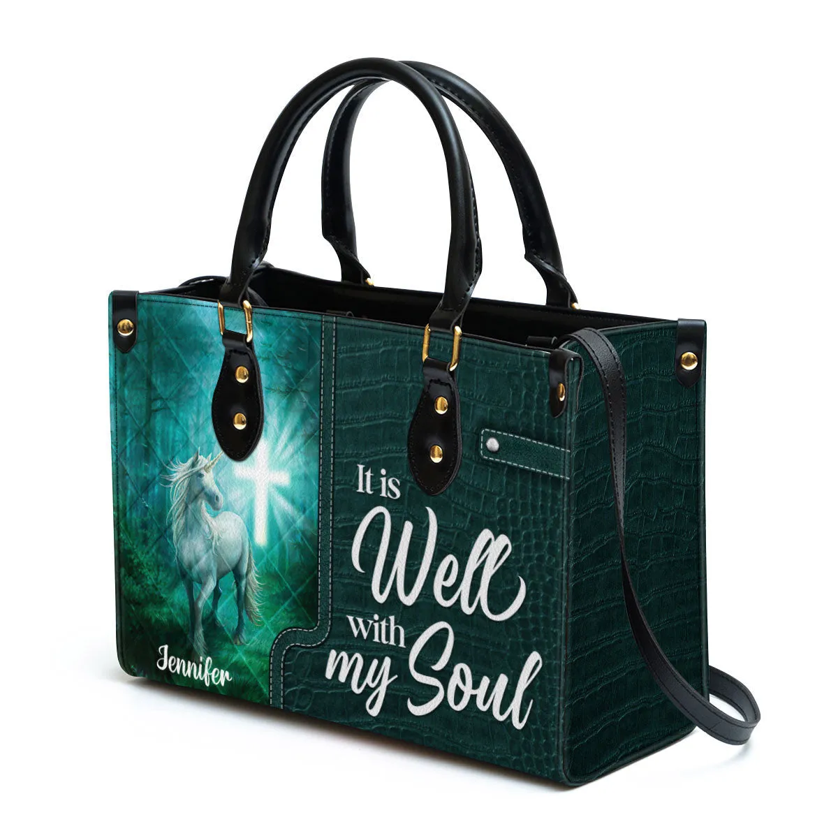 It Is Well With My Soul Beautiful Personalized Unicorn Leather Bag For Women - Religious Gifts For Women