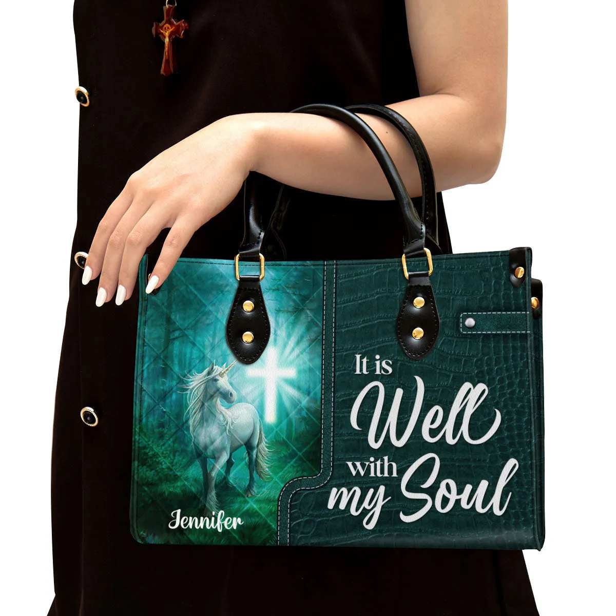 It Is Well With My Soul Beautiful Personalized Unicorn Leather Bag For Women - Religious Gifts For Women