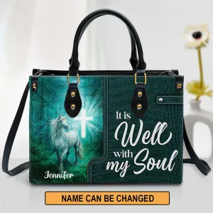 It Is Well With My Soul Beautiful Personalized Unicorn Leather Bag For Women - Religious Gifts For Women