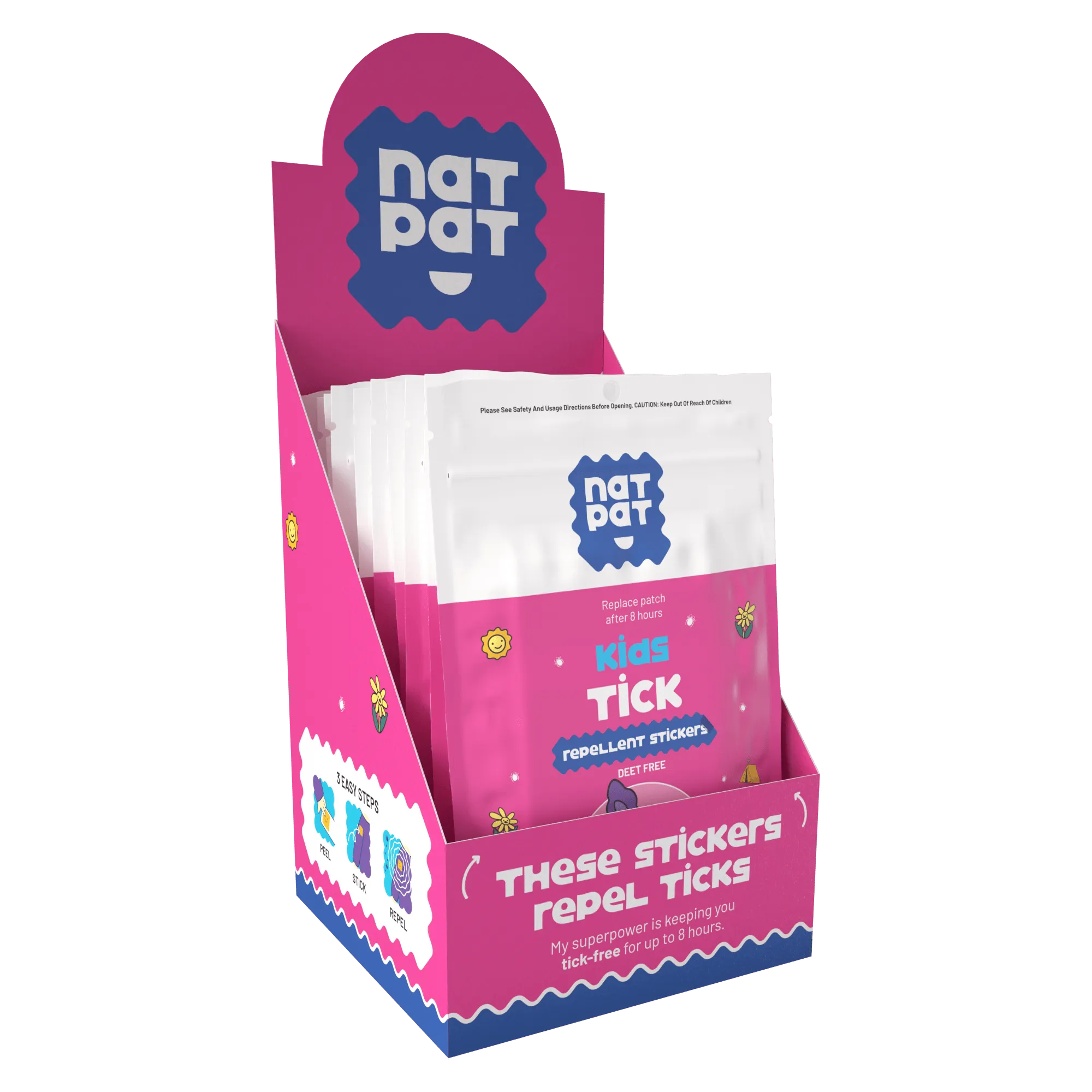 Kids Tick Repellent Stickers- 10 individual resale packets in Retail Display Box