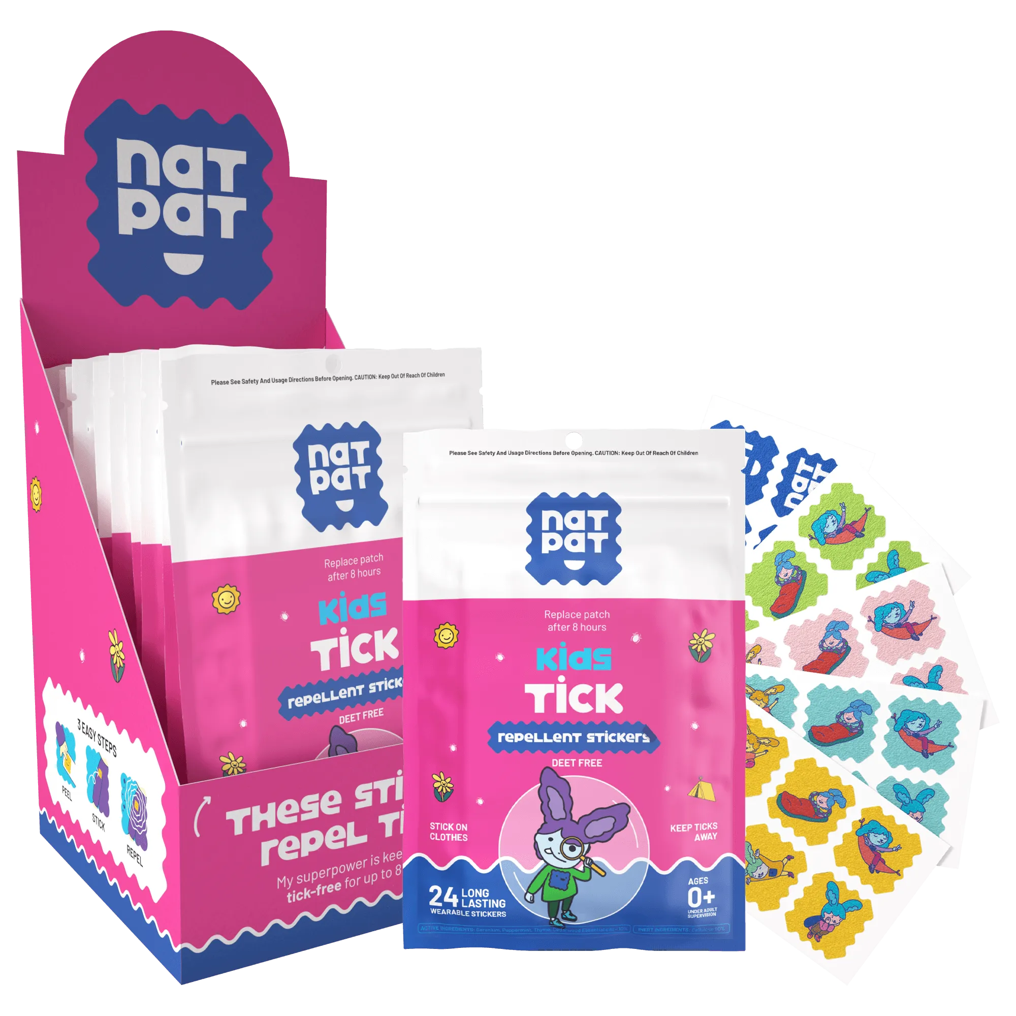 Kids Tick Repellent Stickers- 10 individual resale packets in Retail Display Box