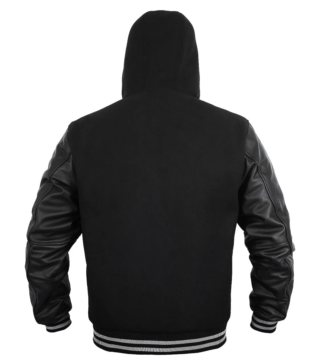 Kids Varsity Hoodie Wool Leather All Black(Grey Line)