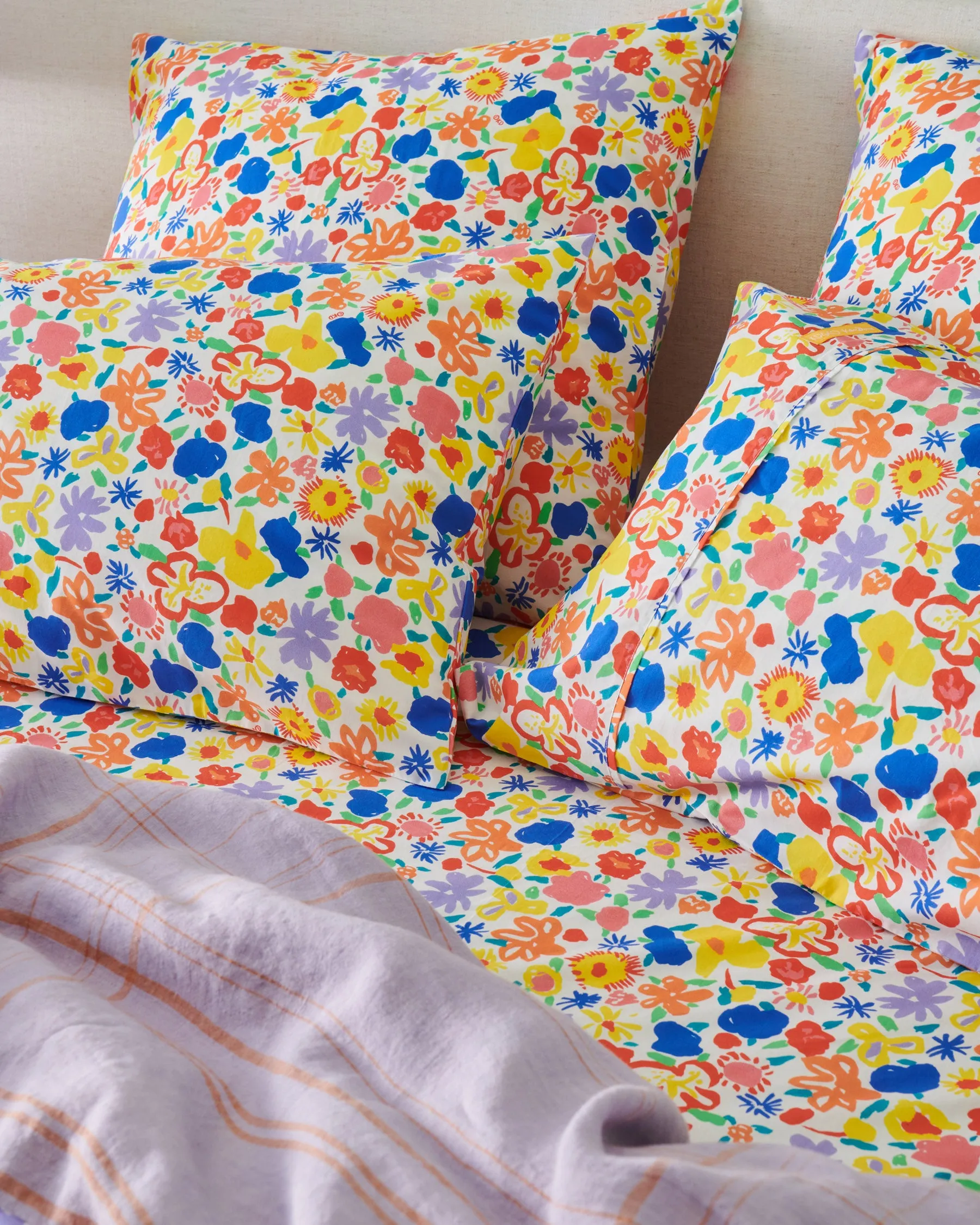 Kip & Co x Ken Done Summer Floral White Organic Cotton Pillowcases