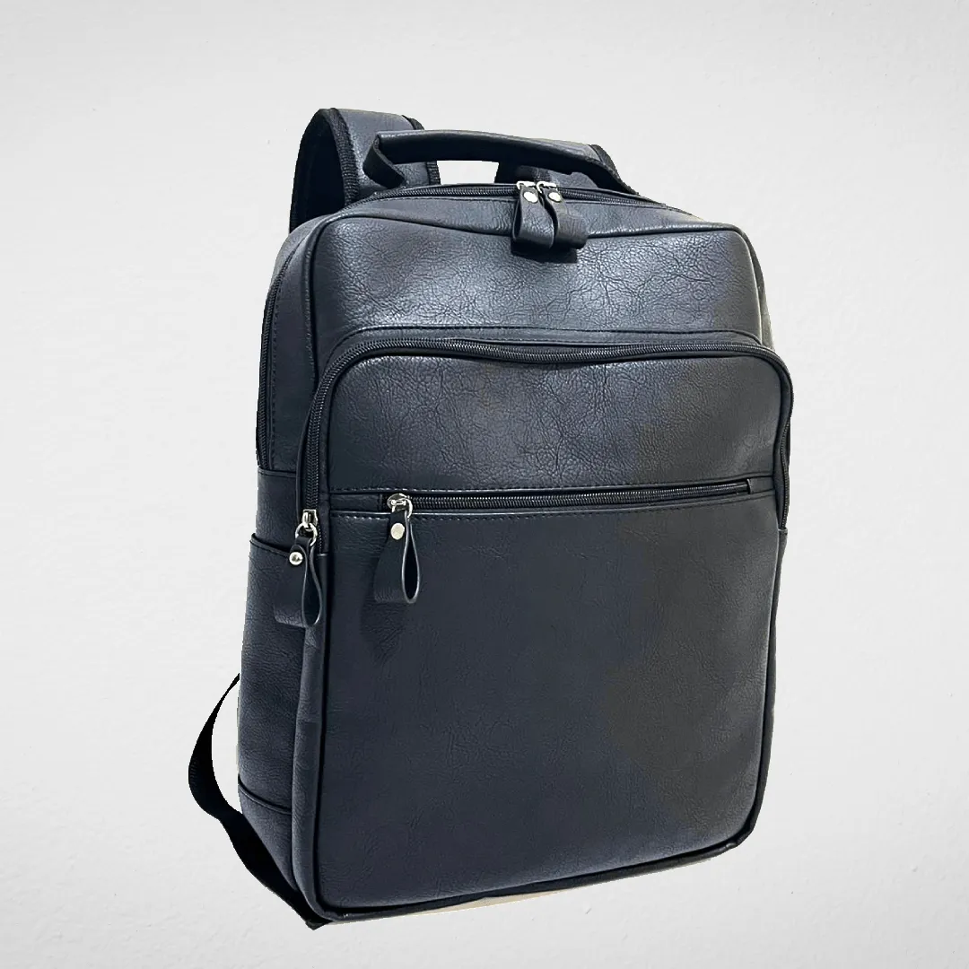 Laptop Leather Backpack- (Black) With Travel Bag Sleeve