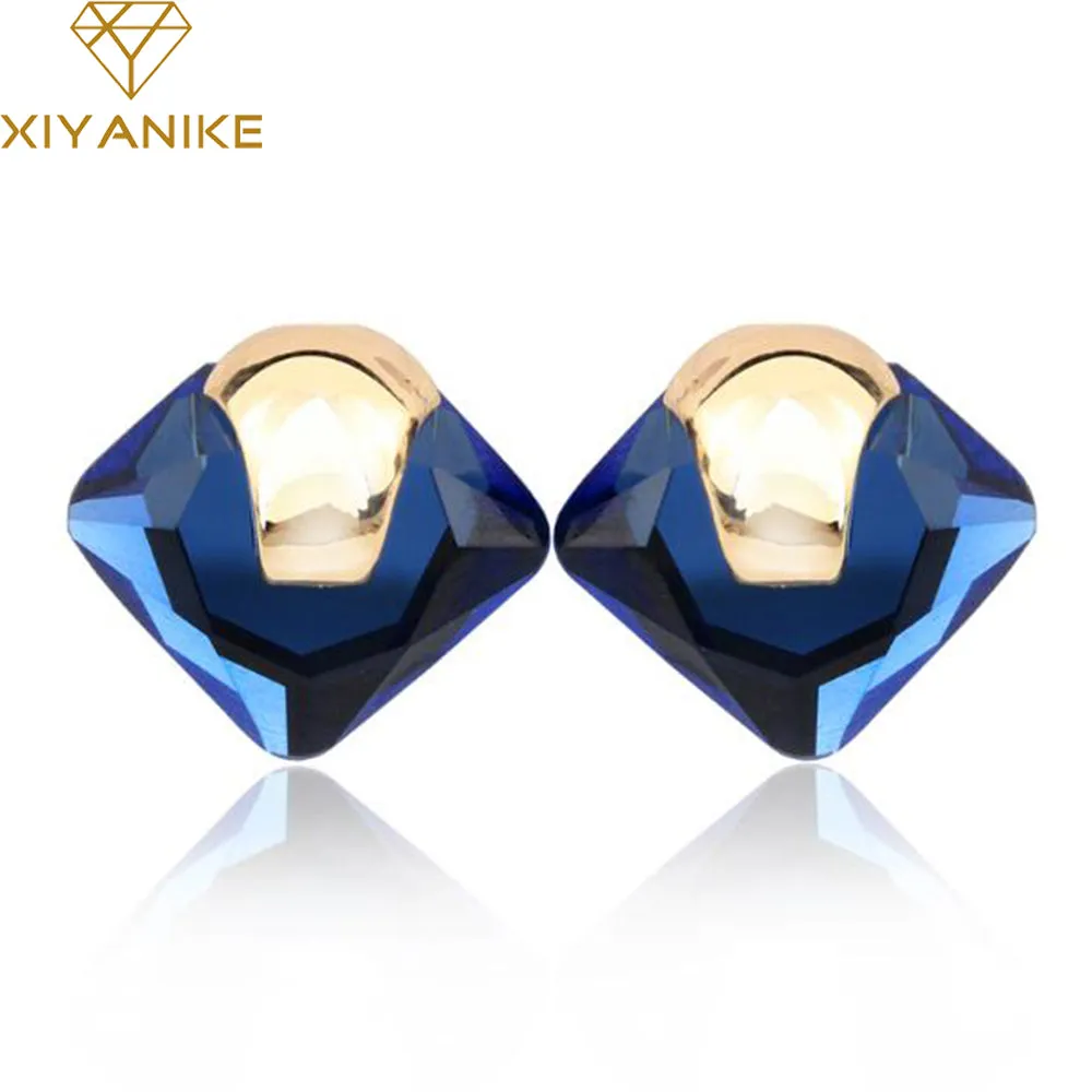 New Charm Fashion Jewelry Blue Crystal Rhinestone Square Stud Earrings New for Woman Gold Earrings Accessories brincos XY-E664