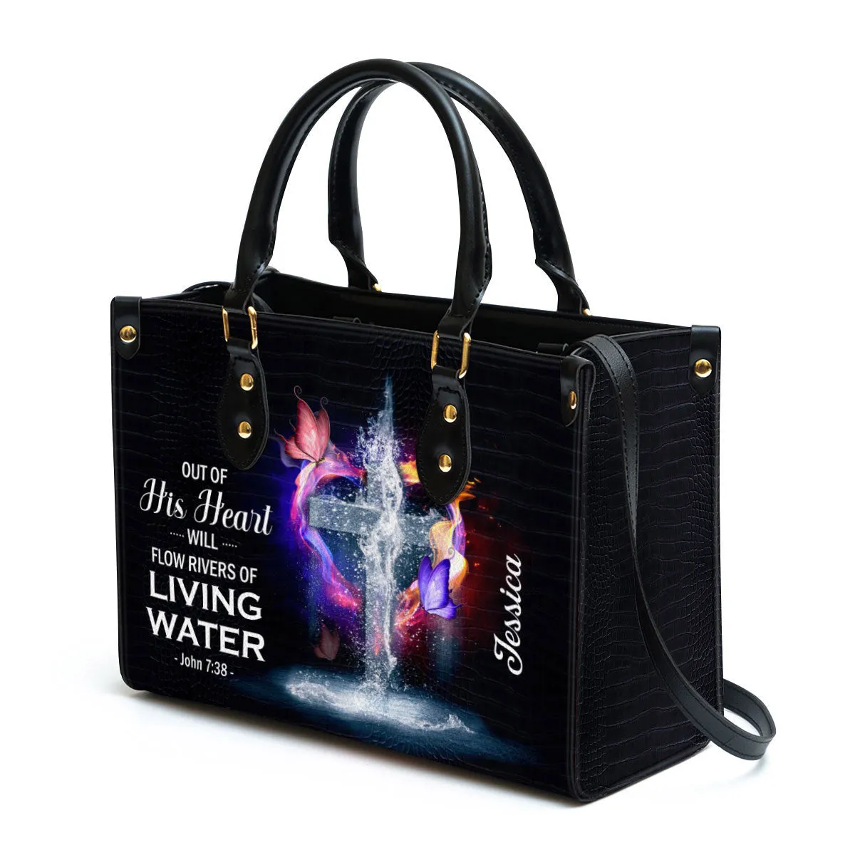 Out Of His Heart Will Flow Rivers Of Living Water Personalized Leather Bag For Women - Religious Gifts For Women