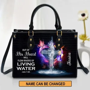 Out Of His Heart Will Flow Rivers Of Living Water Personalized Leather Bag For Women - Religious Gifts For Women