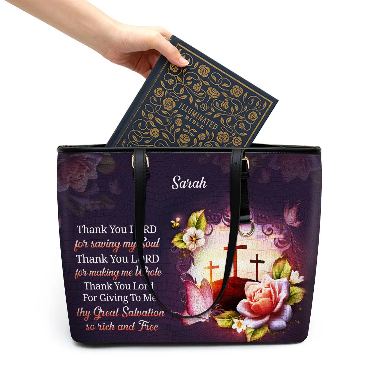 Personalized Large Leather Tote Bag Thank You Lord For Making Me Whole - Spiritual Gifts For Christian Women