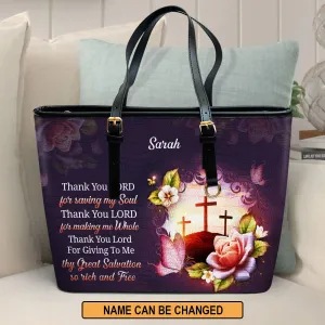 Personalized Large Leather Tote Bag Thank You Lord For Making Me Whole - Spiritual Gifts For Christian Women