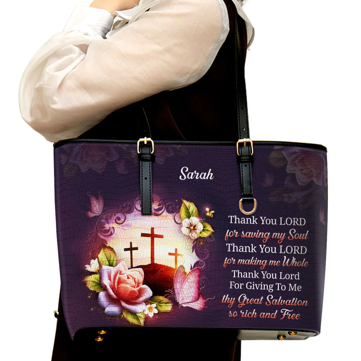 Personalized Large Leather Tote Bag Thank You Lord For Making Me Whole - Spiritual Gifts For Christian Women