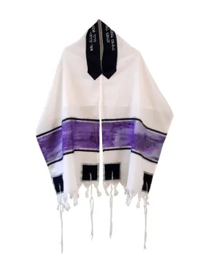 Purple Marble Hand Painted Silk on Wool Tallit, Bar Mitzva Tallit, Tzitzit, Jewish Prayer Shawl