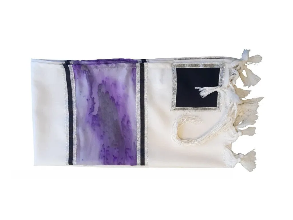 Purple Marble Hand Painted Silk on Wool Tallit, Bar Mitzva Tallit, Tzitzit, Jewish Prayer Shawl