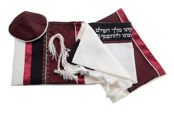 Red Wine Tallit, Bar Mitzvah Tallit, Tallit Prayer Shawl, Wool Tallit, Wedding Tallit