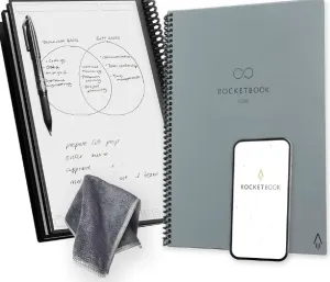 Rocketbook Core Reusable Spiral Notebook, Letter Size 8.5x11, Gray - Dotted Pages, App-Connected, Erasable, Durable Cover, Ideal for School, Work, and Creative Projects