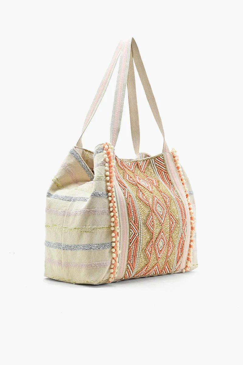 Rose Gold Tote-Hand Beaded Metallic Tote For Women