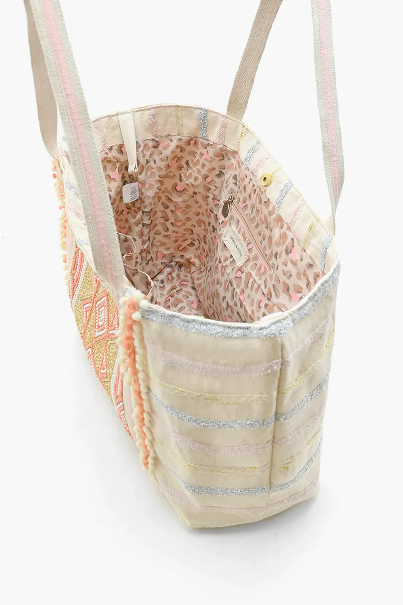 Rose Gold Tote-Hand Beaded Metallic Tote For Women