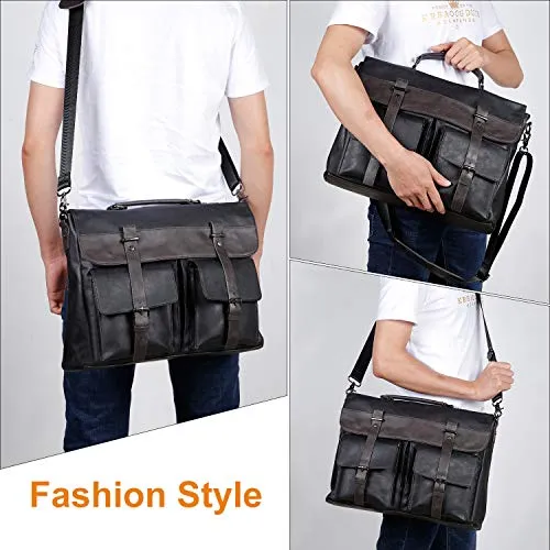 Seyfocnia Leather Messenger Bag for Men, 15.6 Inch Vintage Laptop Bag Briefcase Satchel