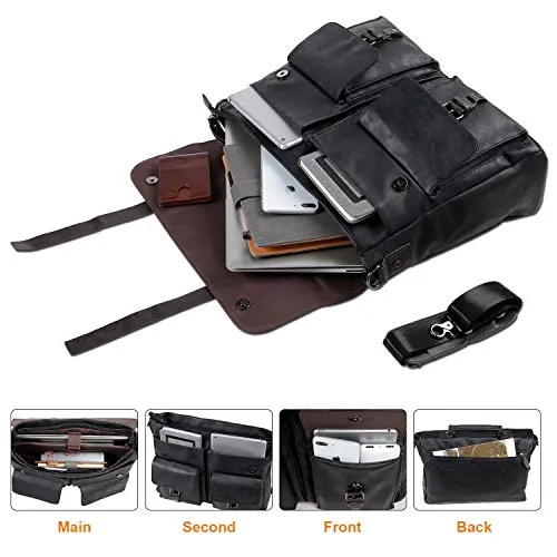 Seyfocnia Leather Messenger Bag for Men, 15.6 Inch Vintage Laptop Bag Briefcase Satchel