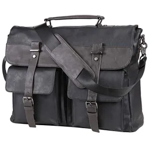 Seyfocnia Leather Messenger Bag for Men, 15.6 Inch Vintage Laptop Bag Briefcase Satchel