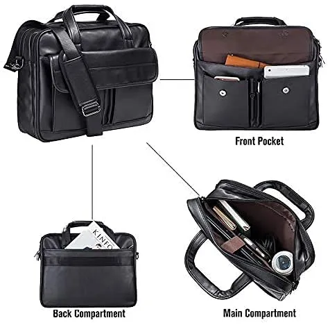 Seyfocnia Men's Leather Messenger Bag, 17.3 Inches Laptop Briefcase Business Satchel Computer Handbag Shoulder Bag for Men