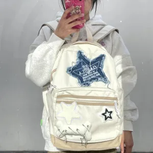 Sohiwoo Y2K Kawaii Backpack Bone Book Bag Cute Star Patchwork Schoolbag Casual Korean Student Bag Girls Travel Ladies Teenage Backpacks