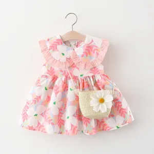 Summer cotton dress for little girls with bag