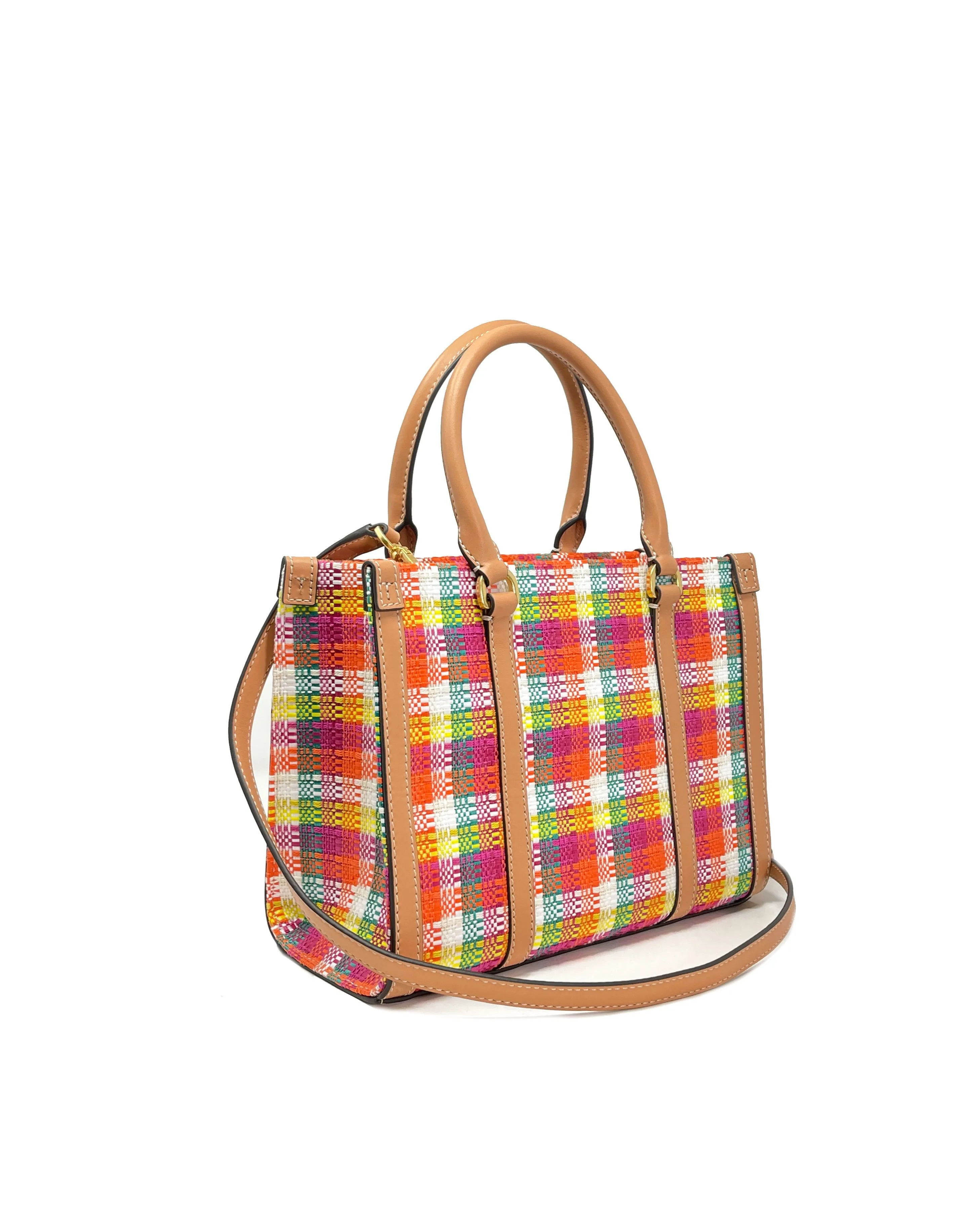 Tory Burch Poppy Red / Multi Blake Plaid Small Tote