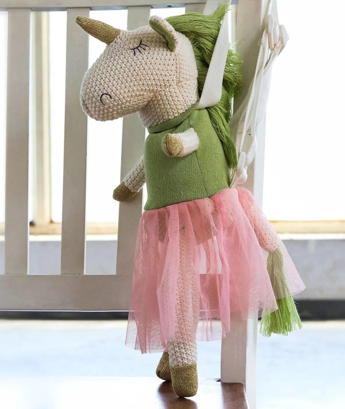 Unicorn Bag - Pink & Green 100% Organic Cotton Knitted Kids Bag