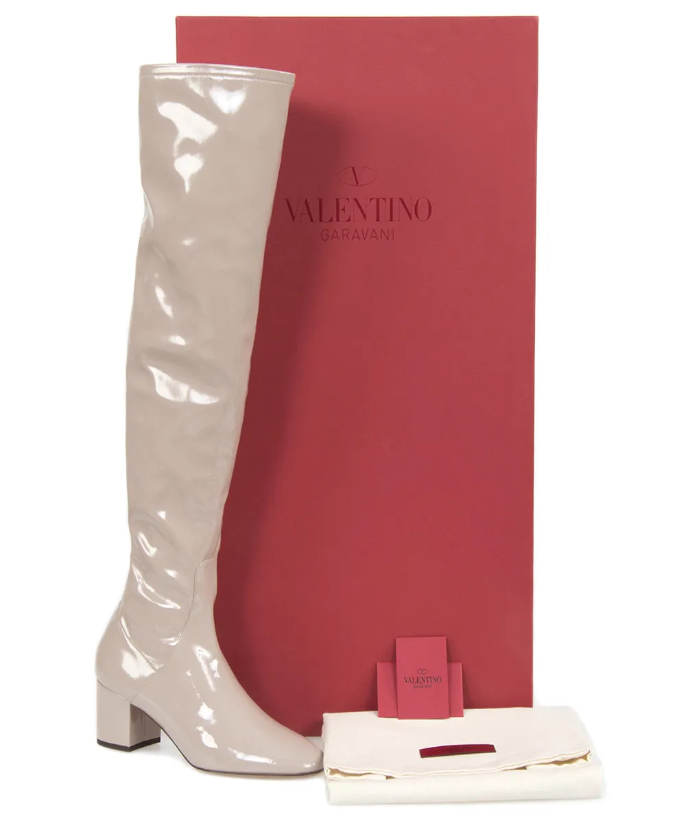 Valentino Patent Leather Over The Knee Boots | Poudre | Size 39.5