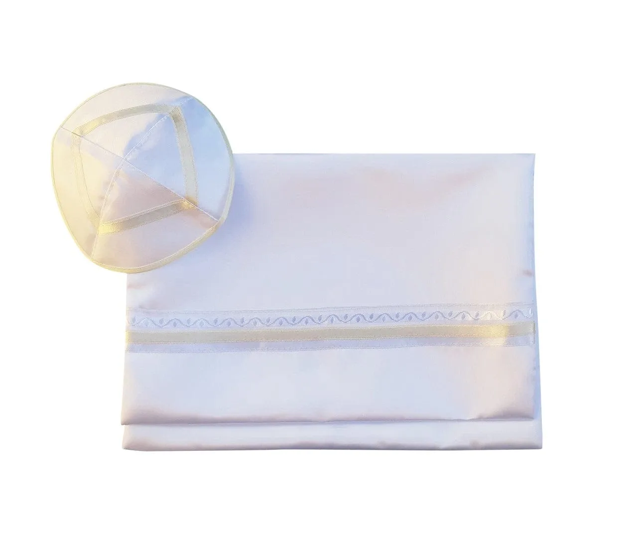 White On White Classic Tallit With Embroidered Atarah, Tzitzit Hebrew Prayer Shawl, Bar Mitzvah Tallit