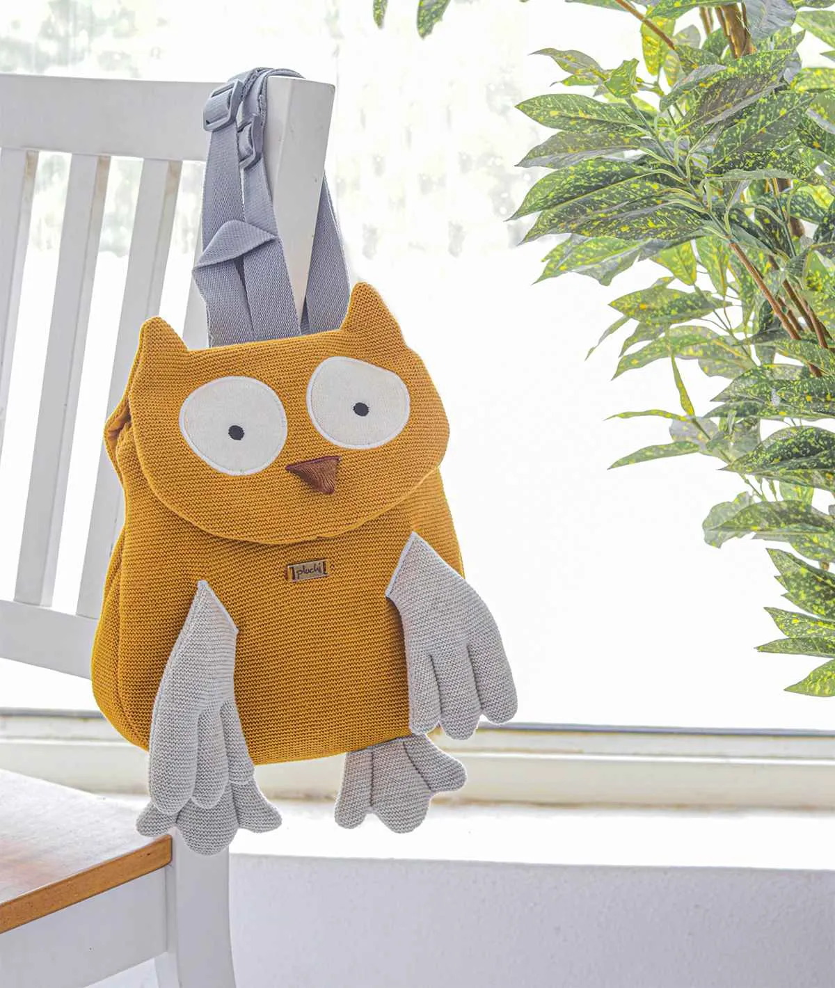 Wise Mr.Owl Kids Carry Bag in Mustard & Vanilla Grey Color